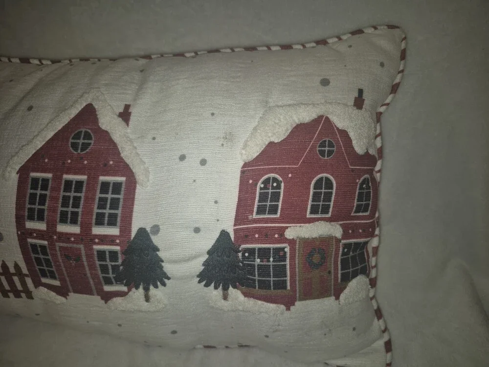 Printed & Embroidered Christmas Houses Throw Pillow Rectangle 14